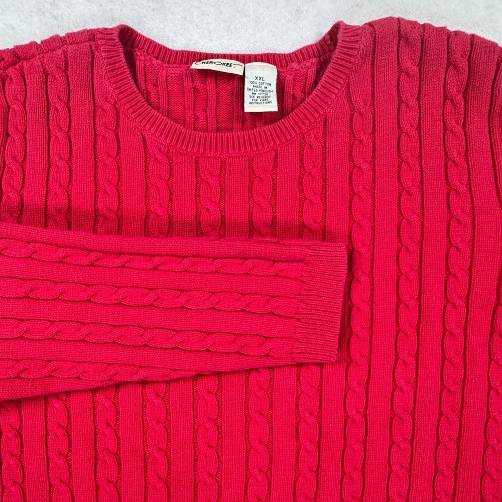 Cherokee Brand Cable Knit Sweater XXL Mens‎ Crew 100% Cotton Pullover Vintage